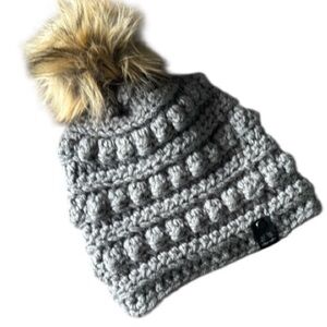 Cozy Gray Knit Pom-Pom Beanie women